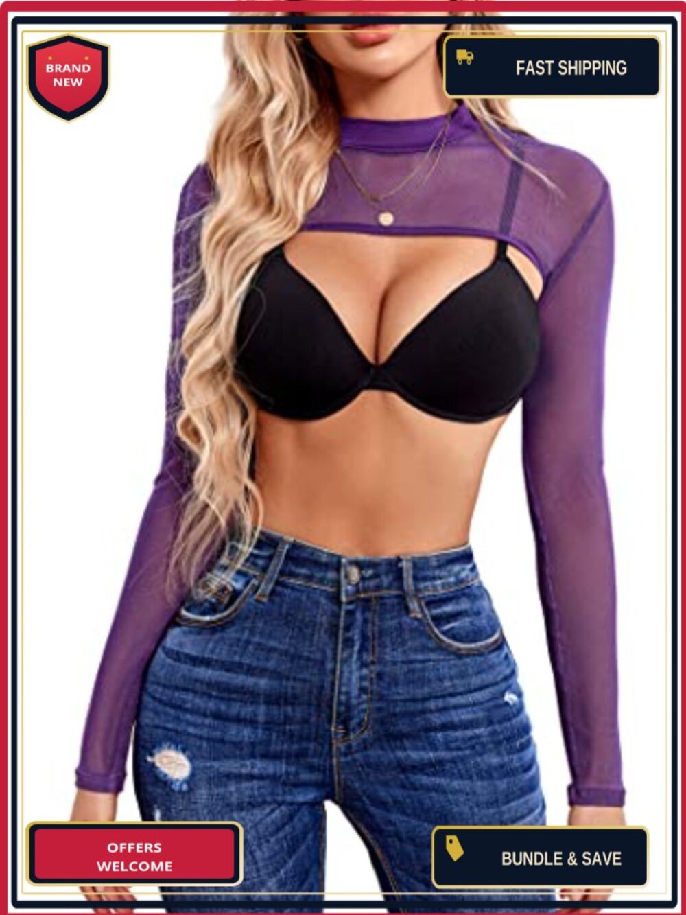 Mesh Crop Top Long Sleeve Mock Neck See Through Shirt Clubwear